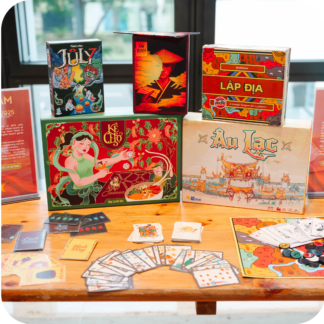 Some Vietnamese board games are stocked on a table